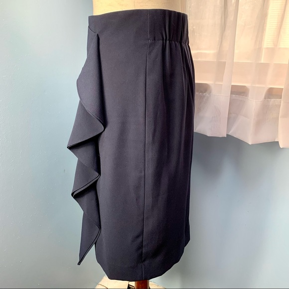 J. Crew Navy Ruffle Crepe Pencil Skirt - Picture 3 of 10